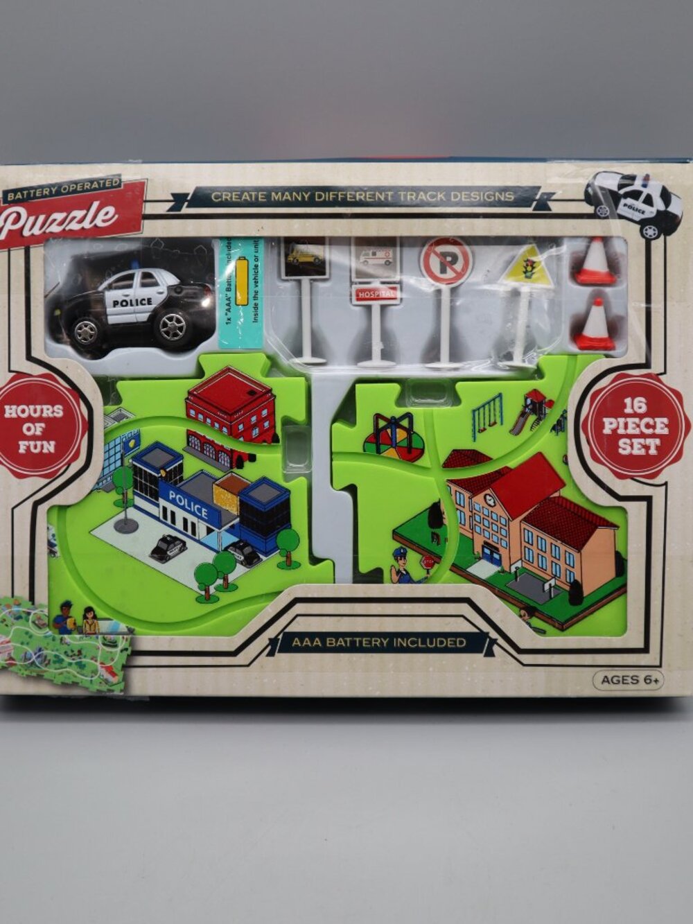 Battery Operated 16 Piece Interactive Police Car Road Puzzle & Play Set Ages 6+